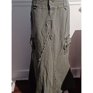 Nori Anthropologie Hippie Womens Maxi‎ Skirt Army Green Denim 8 Pockets Sz 11